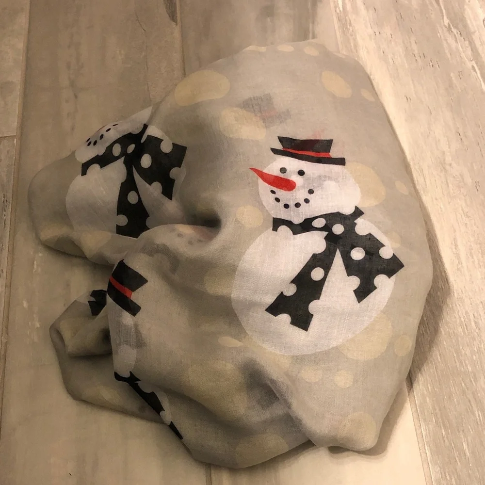 Snowman Print Gray Infinity Scarf